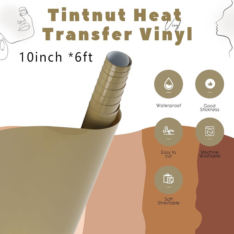 Tintnut Sand HTV Vinyl - 10 inches x 6ft Heat Transfer Vinyl Nude Vinyl Bundle Brown HTV Iron On Vinyl for T-Shirts DIY Compatible with Cricut Or Silhoutte Cameo - Image 2